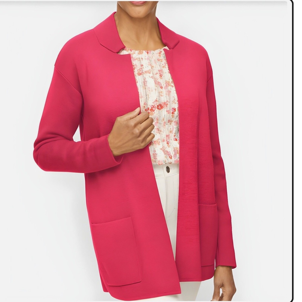 Talbots Notch Collar Sweater Jacket with Pockets No Close Hot Pink Sz Medium